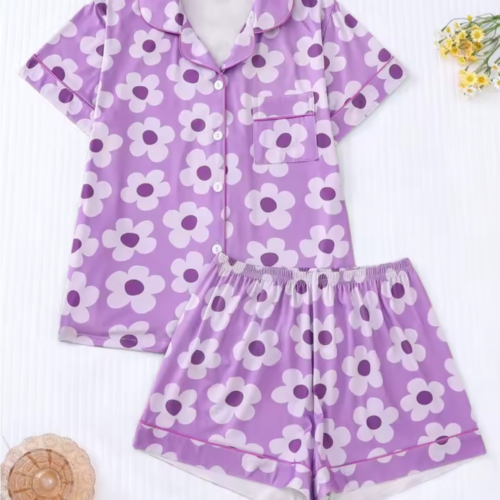 Purple Floral Pajama Set